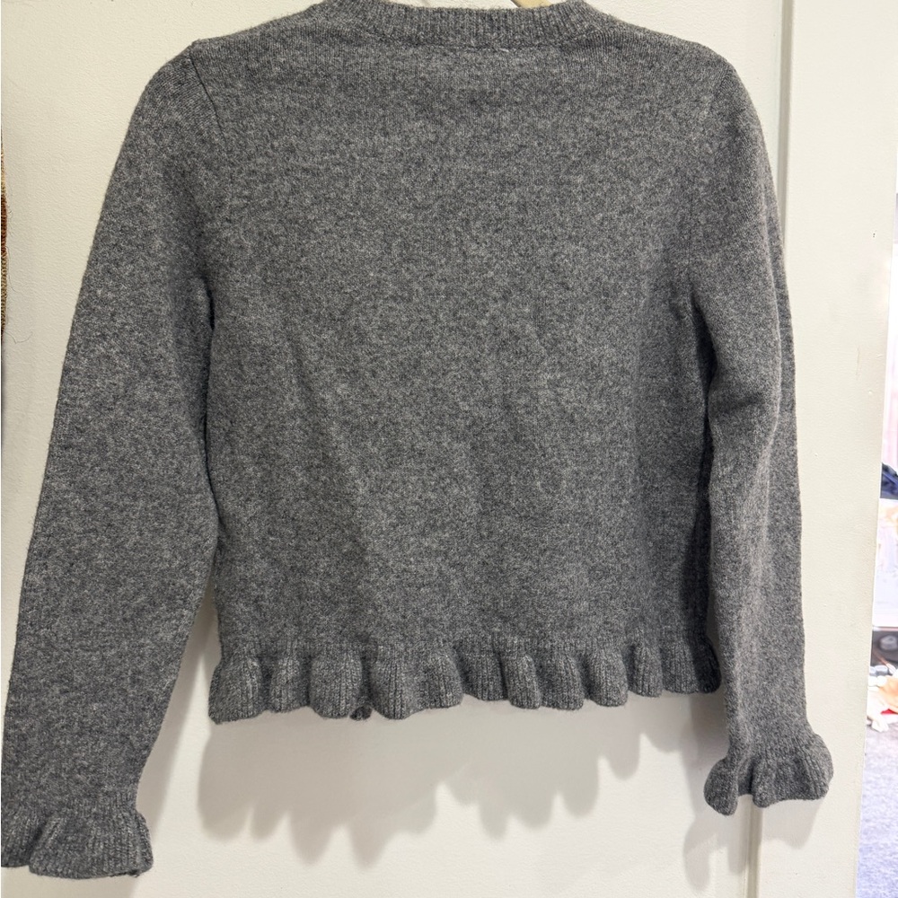 Zara Gray Crewneck Button-Front Scallop Hem Cardigan - Picture 5 of 6